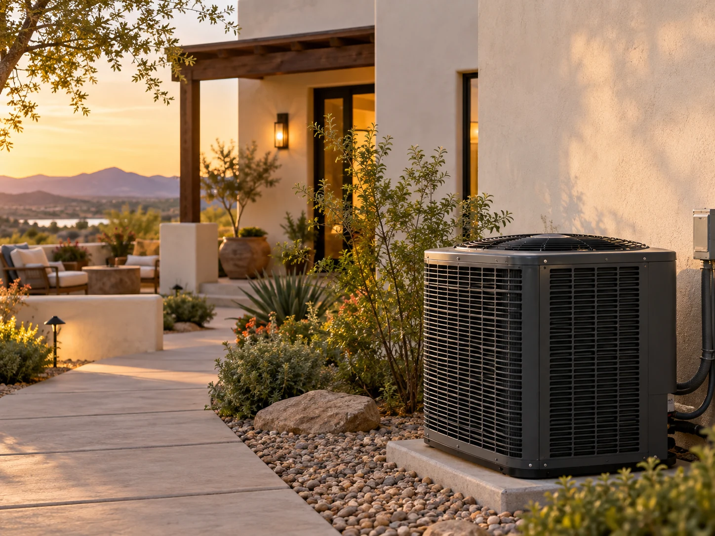 Illustrative southwestern home with an outdoor air conditioning system